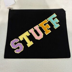 Black Cosmetic Bag with Multicolor 'STUFF' Design
